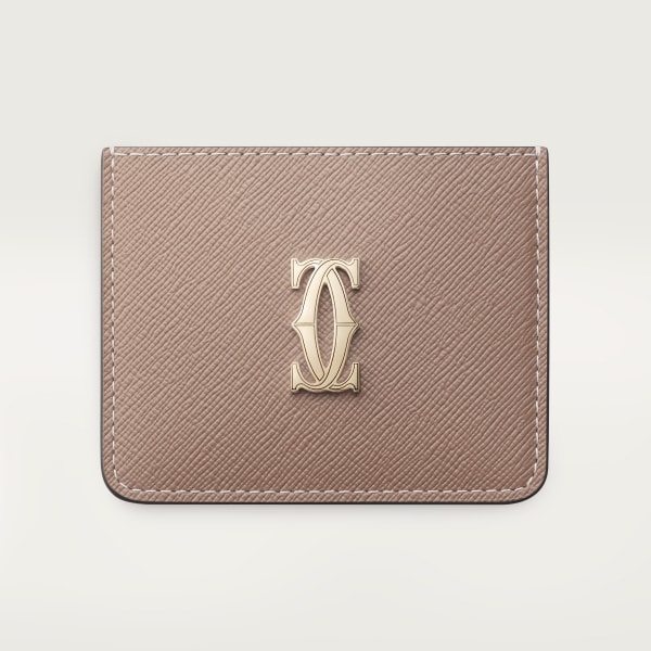 カード ホルダー C ドゥ カルティエ クレイカラー テクスチャード カーフスキン、ゴールドフィニッシュ