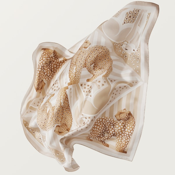 パンテール イリュージョン スクエア スカーフ 90 コードベージュ シルクツイル