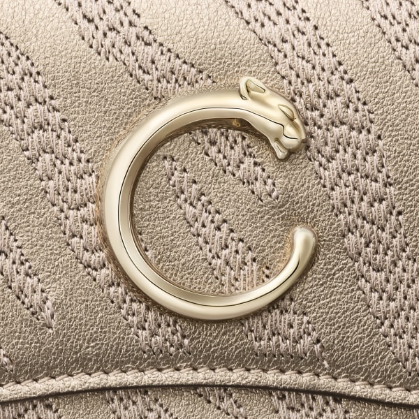 パンテール C ウォレット  パンテール エンブロイダリー、メタリック ゴールド ラムスキン、ゴールドフィニッシュ