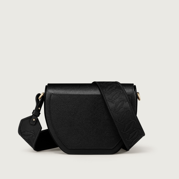 ホーボーバッグ C ドゥ カルティエ  ブラック テクスチャー カーフスキン、刺繡入り、ゴールドフィニッシュ