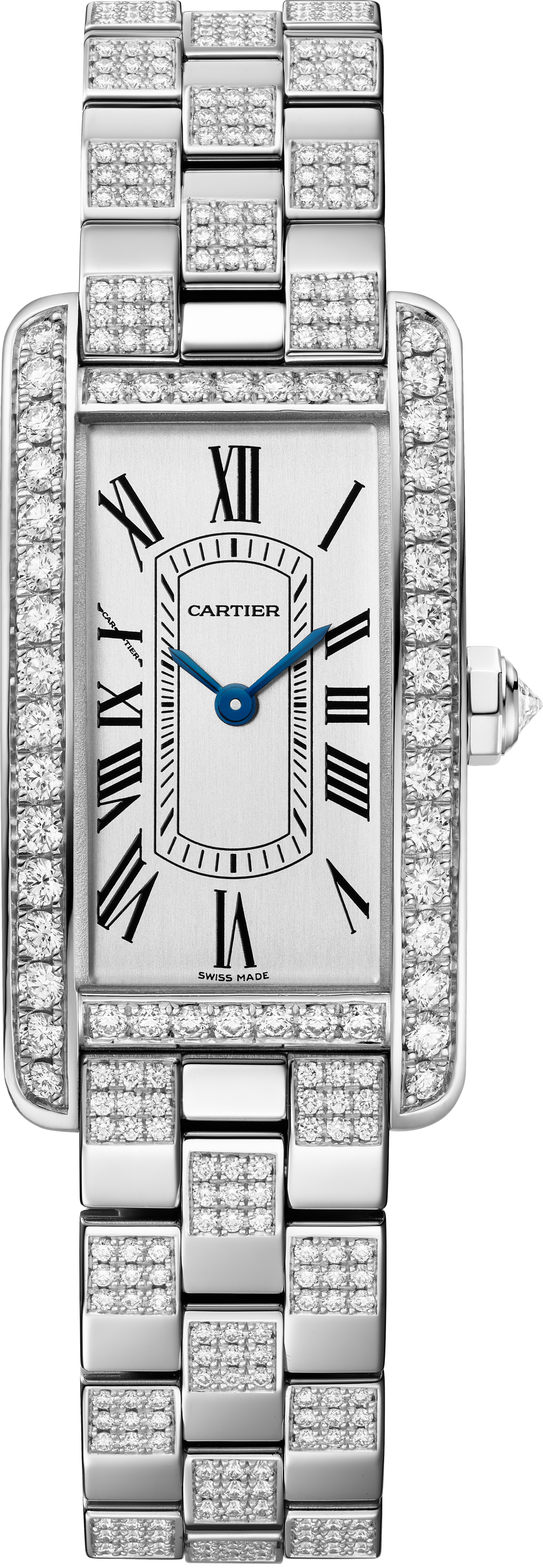 タンク アメリカン ウォッチスモールモデル、高効率クォーツムーブメント、ホワイトゴールド、ダイヤモンド