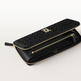 ウォレット C ドゥ カルティエ  ブラック テクスチャー カーフスキン、刺繡入り、ゴールドフィニッシュ
