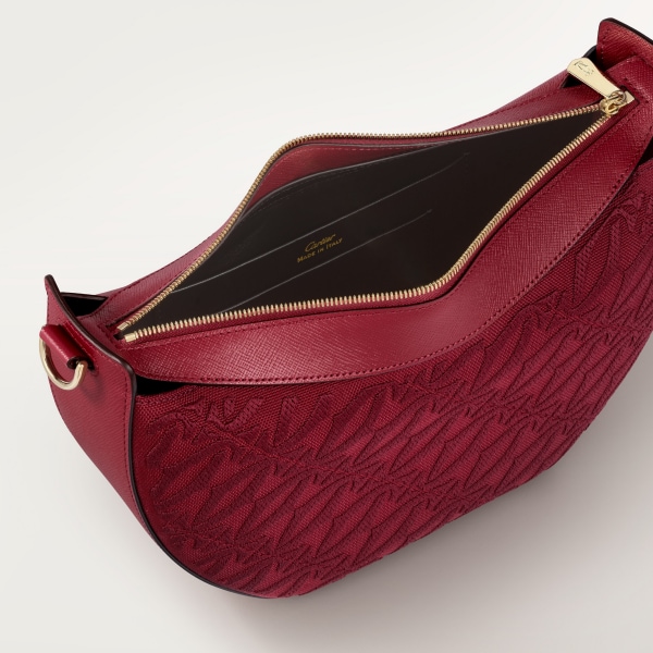 ホーボーバッグ C ドゥ カルティエ  チェリーレッド テクスチャー カーフスキン、刺繡入り、ゴールドフィニッシュ