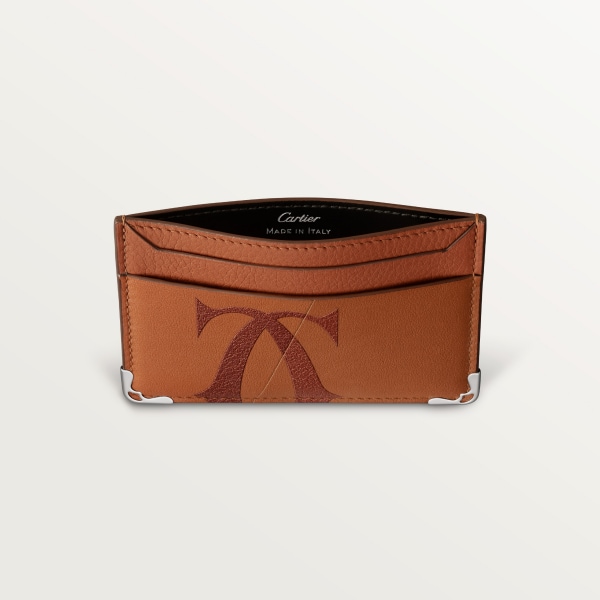 マスト ドゥ カルティエ ダブル カードホルダー  XLロゴ、クバーノ スムース＆グレイン カーフスキン、パラジウムフィニッシュ