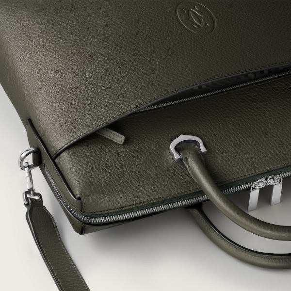 スモール ブリーフケース マスト  カーキ カーフスキン、パラジウムフィニッシュ