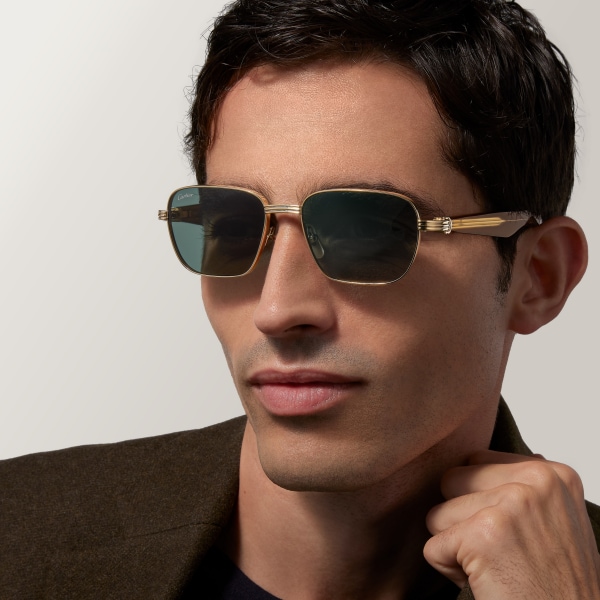 プルミエール ドゥ カルティエ サングラス スムース ゴールドフィニッシュ メタル、トランスペアレントブラウン アセテート、グリーンレンズ