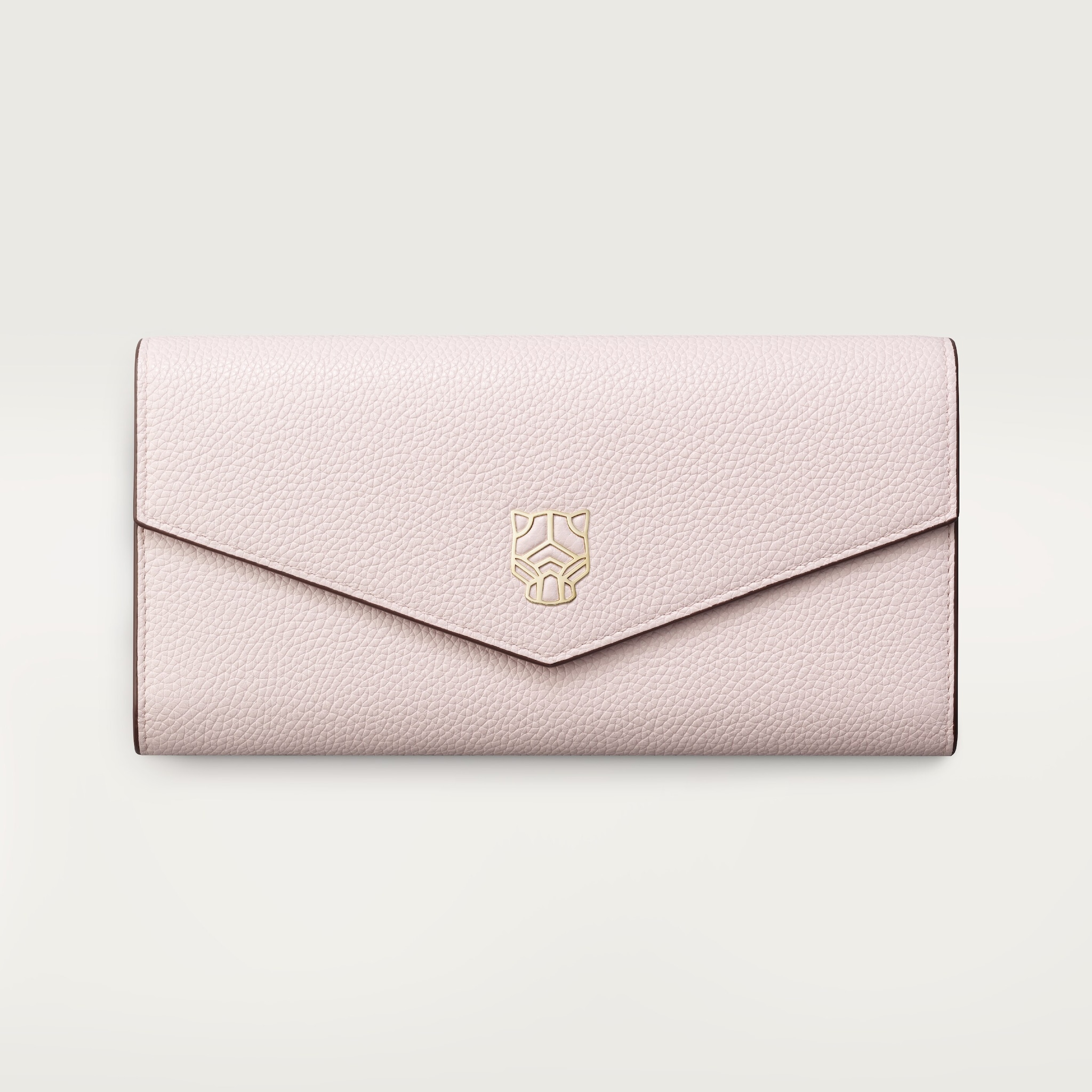 ウォレット パンテール グラフィック ペタルピンク グレイン カーフスキン、ゴールドフィニッシュ