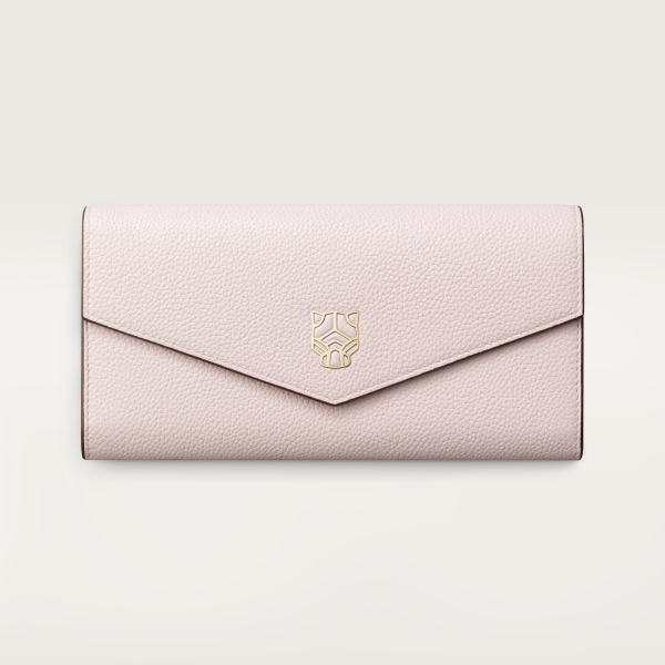ウォレット パンテール グラフィック  ペタルピンク グレイン カーフスキン、ゴールドフィニッシュ