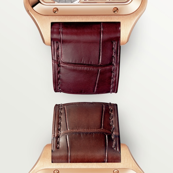 サントス デュモンスケルトン ウォッチ、マイクロローター ラージモデル、自動巻きメカニカル スケルトンムーブメント、ピンクゴールド、レザー