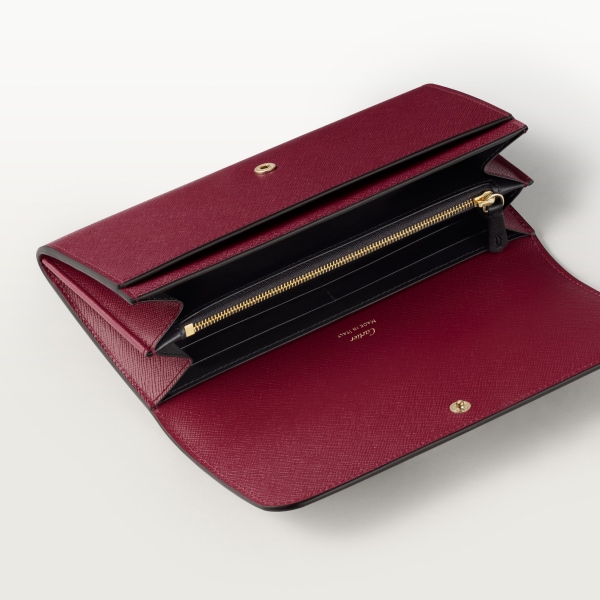ウォレット C ドゥ カルティエ  チェリーレッド テクスチャー カーフスキン、ゴールドフィニッシュ