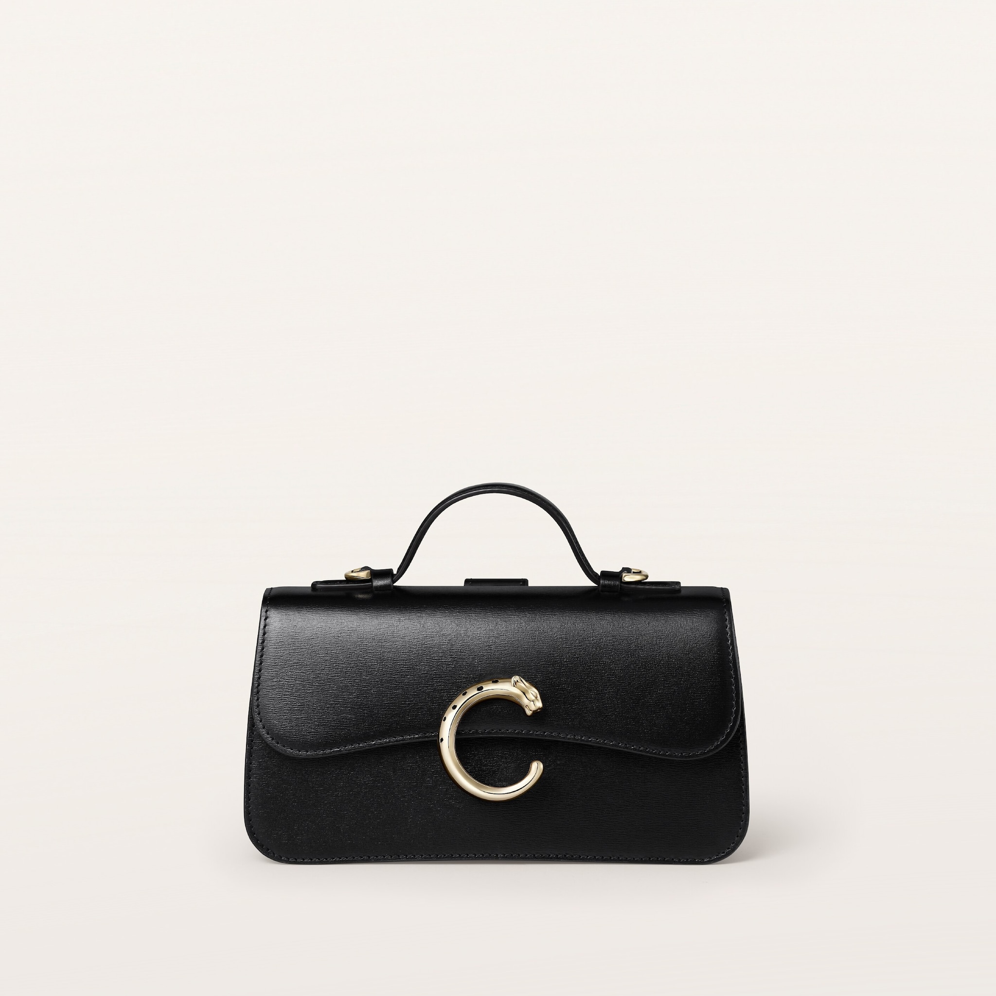 パンテール C ナノ バッグブラック グレインド カーフスキン、ゴールドフィニッシュ