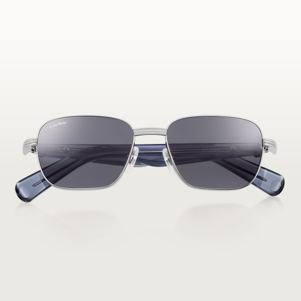 プルミエール ドゥ カルティエ サングラス スムース プラチナフィニッシュ メタル、トランスペアレントブルー アセテート、ブルーレンズ
