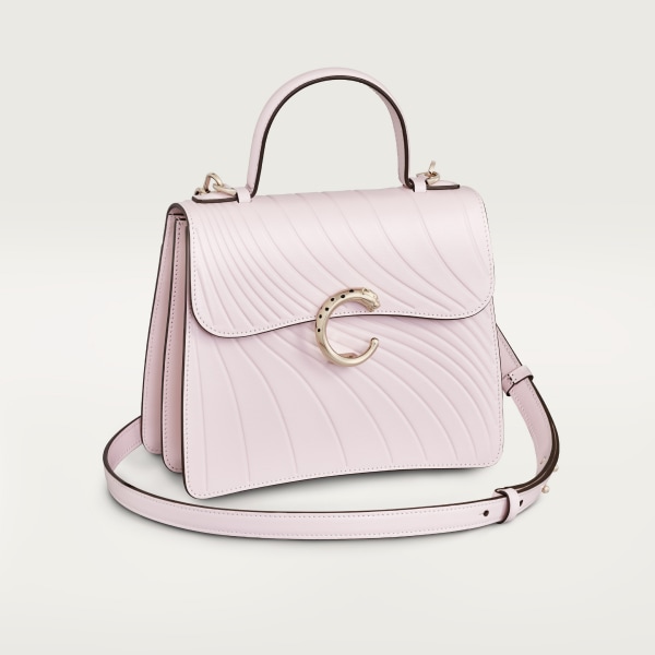 スモール バッグ パンテール C  ペタルピンク カーフスキン、「Cartier」ロゴのエンボス加工、ゴールドフィニッシュ