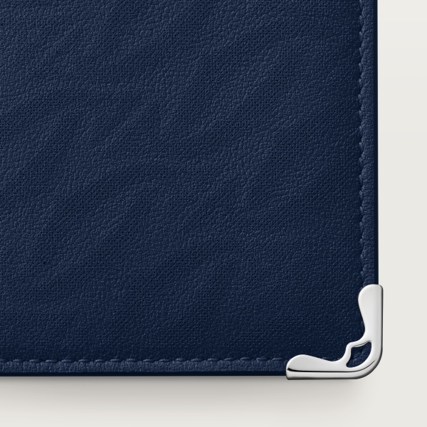 カード ホルダー マスト  ネイビーブルー パンチング加工ロゴ カーフスキン、パラジウムフィニッシュ