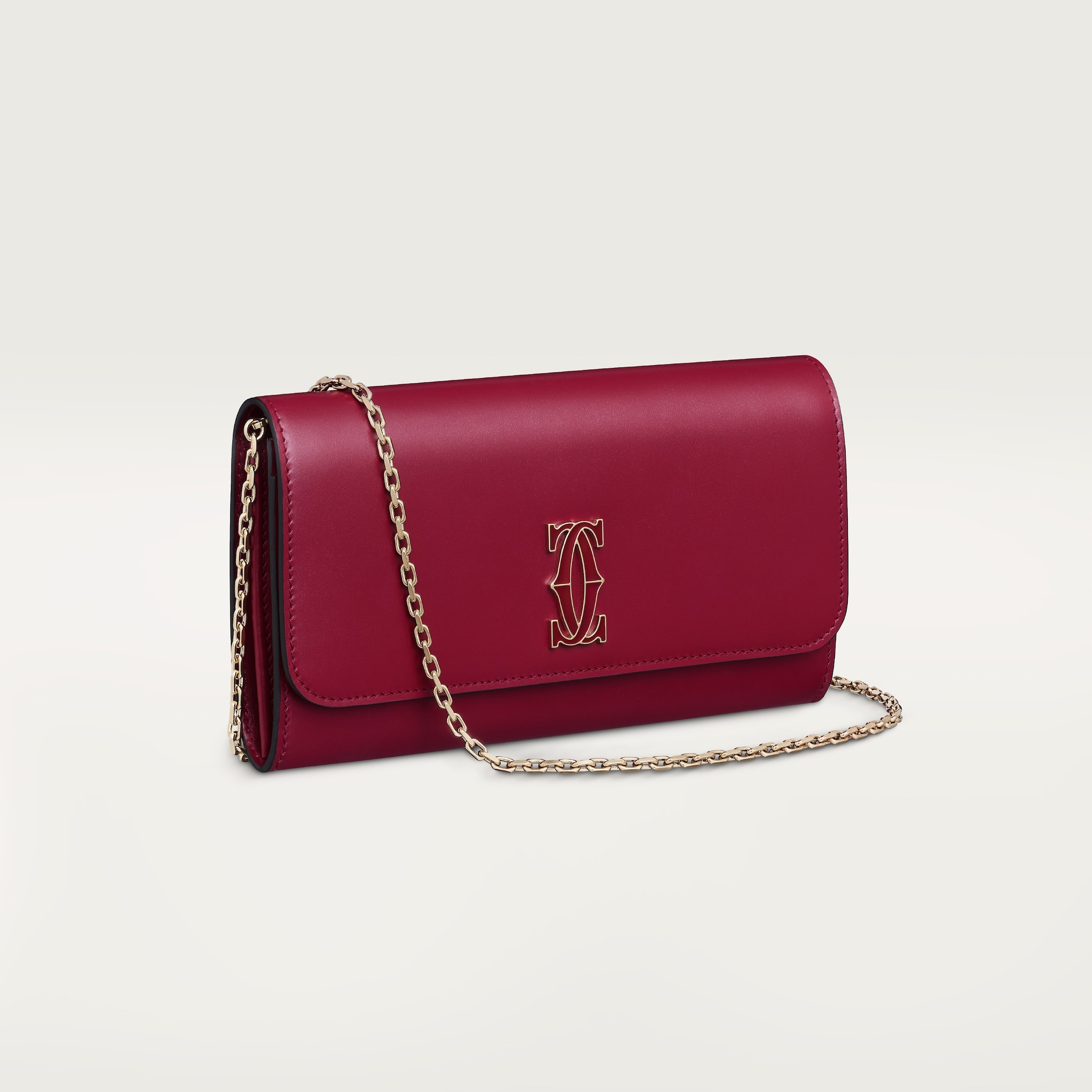 チェーンウォレット C ドゥ カルティエ チェリーレッド カーフスキン、ゴールドフィニッシュ、チェリーレッド エナメル