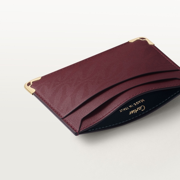 ダブル カードホルダー、マスト ドゥ カルティエ ボルドーカラー パンチング加工ロゴ カーフスキン、ゴールドフィニッシュ