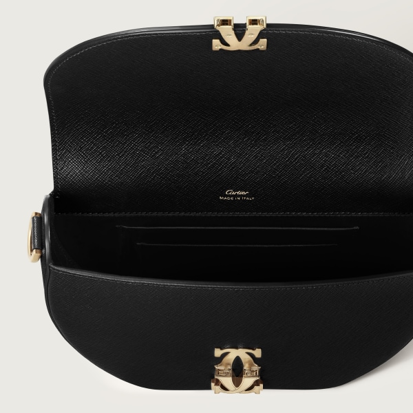 ホーボーバッグ C ドゥ カルティエ  ブラック テクスチャー カーフスキン、刺繡入り、ゴールドフィニッシュ