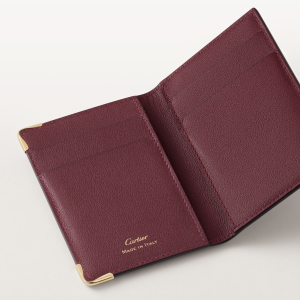 カード ホルダー マスト  ボルドーカラー パンチング加工ロゴ カーフスキン、ゴールドフィニッシュ
