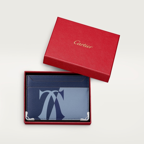 カード ホルダー マスト  ディープブルー＆クラウドグレー スムースカーフスキン、パラジウムフィニッシュ