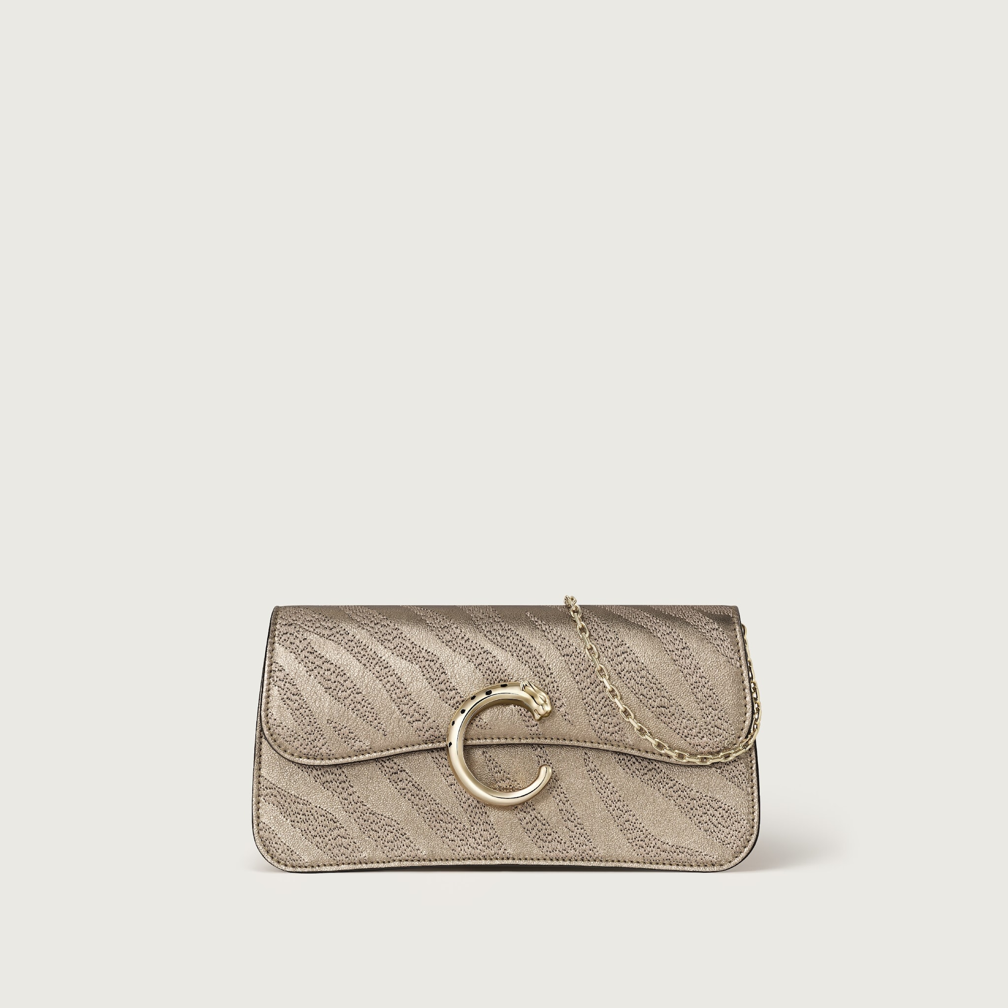 バッグ パンテール パンテール エンブロイダリー、メタリック ゴールド ラムスキン、ゴールドフィニッシュ