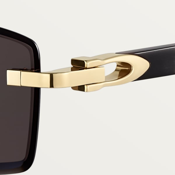 C アロンジェ ドゥ カルティエ サングラス スムース ゴールドフィニッシュ メタル、ブラックホーン、グレーレンズ 