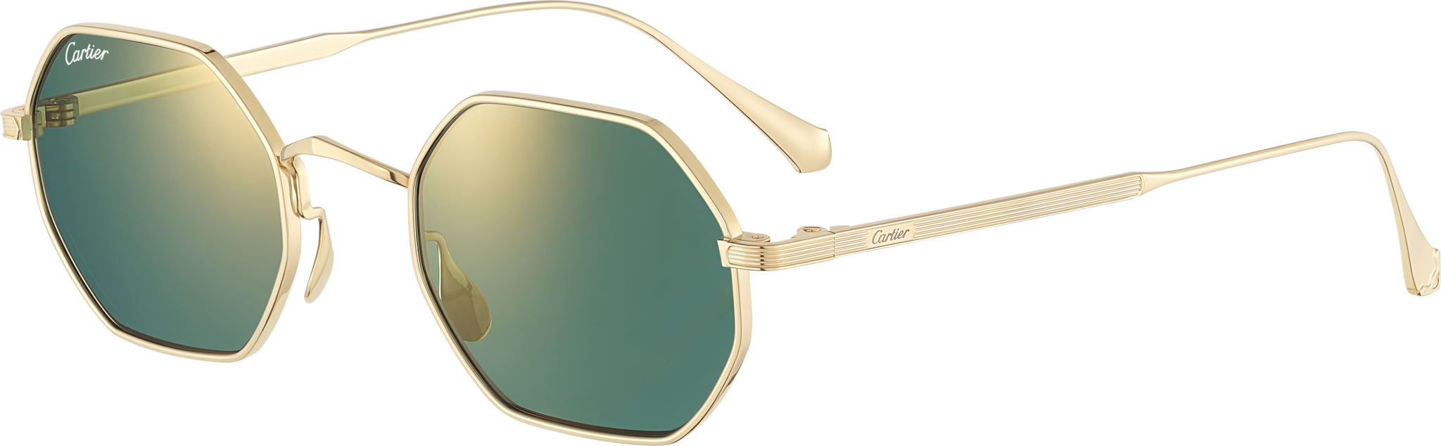 シグネチャー C ドゥ カルティエ サングラススムース ゴールドフィニッシュ チタン、グリーンレンズ