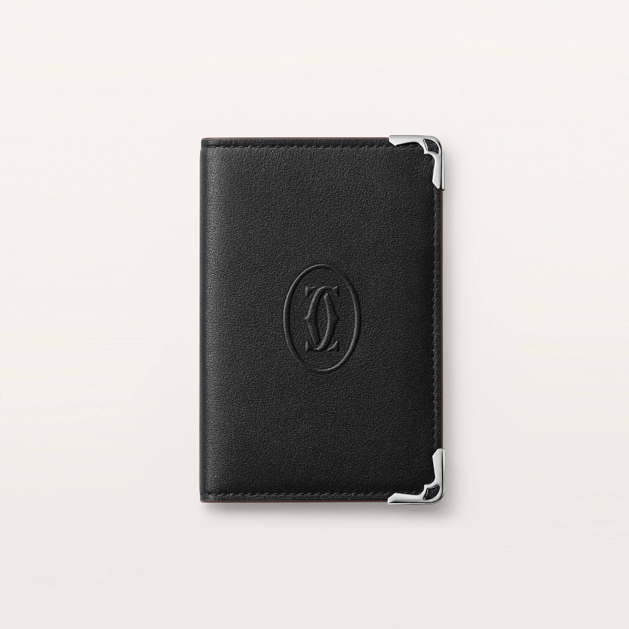 マスト カードホルダーブラック カーフスキン、パラジウムフィニッシュ