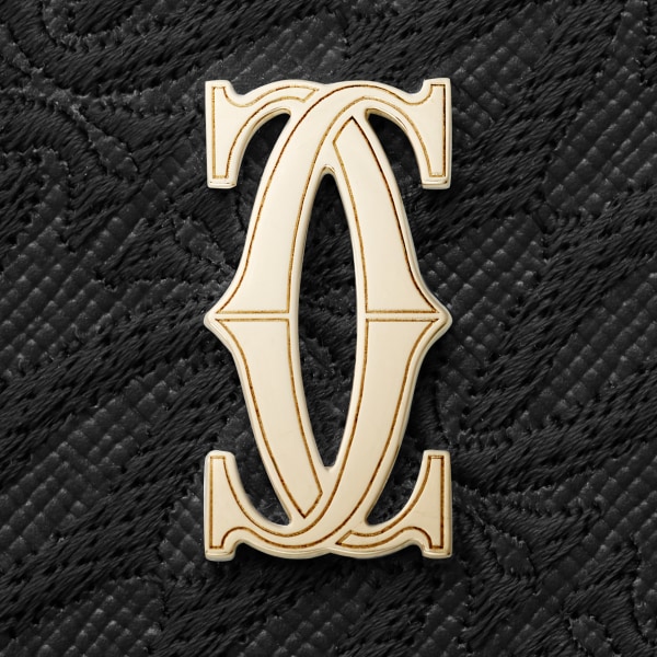 カード ホルダー C ドゥ カルティエ ブラック テクスチャー カーフスキン、刺繡入り、ゴールドフィニッシュ