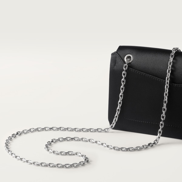 ポーチ パンテール グラフィック ブラックサテン、ブラックビーズ エンブロイダリー、パラジウムフィニッシュ