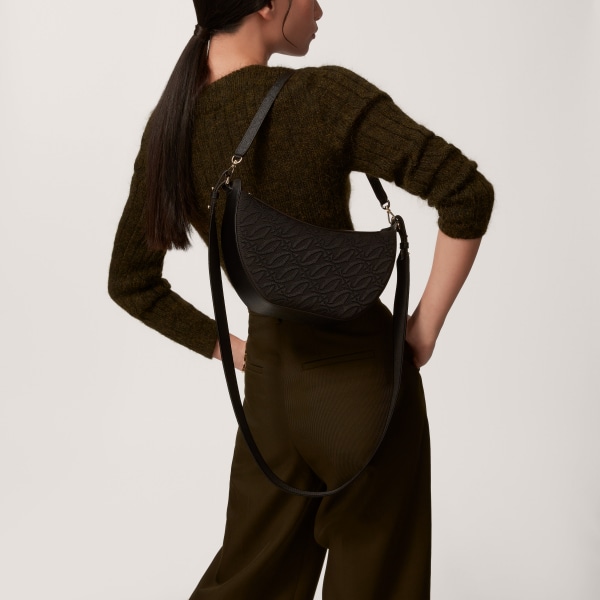 ホーボーバッグ C ドゥ カルティエ  ブラック テクスチャー カーフスキン、刺繡入り、ゴールドフィニッシュ