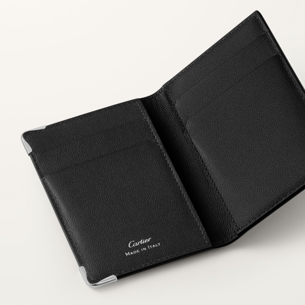 カード ホルダー マスト  デボス加工 ブラック カーフスキン、ゴドロンモチーフ、パラジウムフィニッシュ