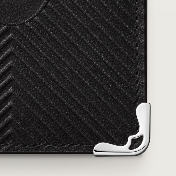 カード ホルダー マスト  デボス加工 ブラック カーフスキン、ゴドロンモチーフ、パラジウムフィニッシュ