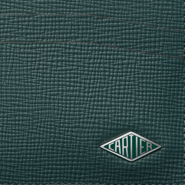 カード ホルダー ロザンジュ  パイングリーン グレイン カーフスキン、パラジウムフィニッシュ、パイングリーン エナメル