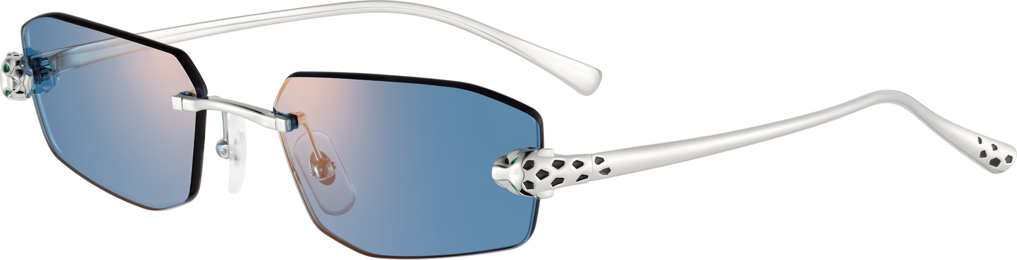 パンテール ドゥ カルティエ サングラススムース プラチナカラーフィニッシュ メタル、ブルーレンズ 