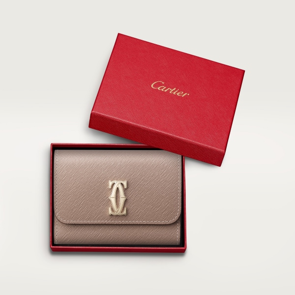 ウォレット C ドゥ カルティエ  クレイカラー テクスチャード カーフスキン、ゴールドフィニッシュ