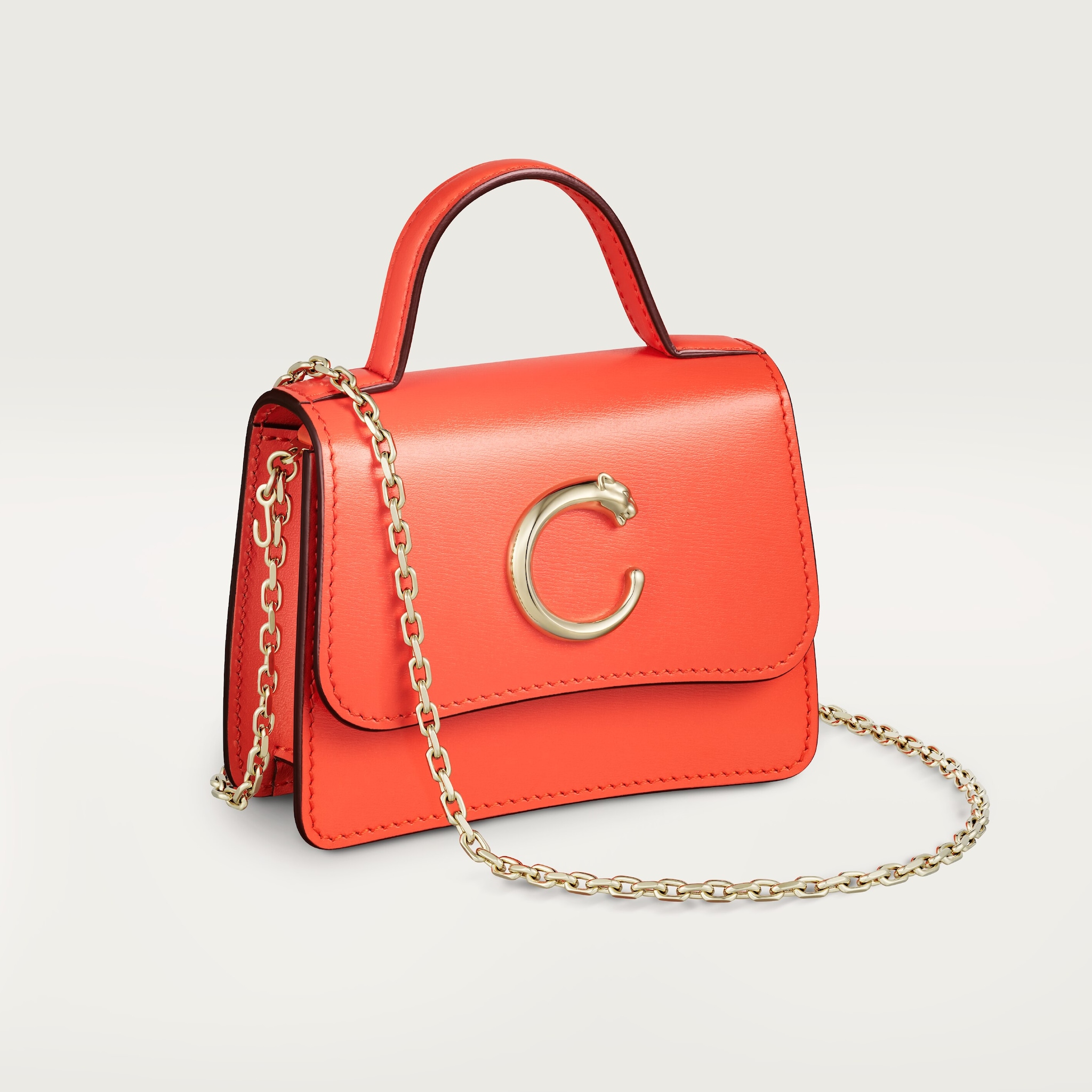 マイクロモデル チェーンバッグ、パンテール ドゥ カルティエタンジェリン カーフスキン、ゴールドフィニッシュ