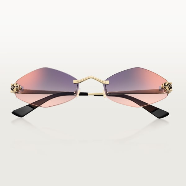 パンテール ドゥ カルティエ サングラス スムース ゴールドフィニッシュ メタル、パープルレンズ 