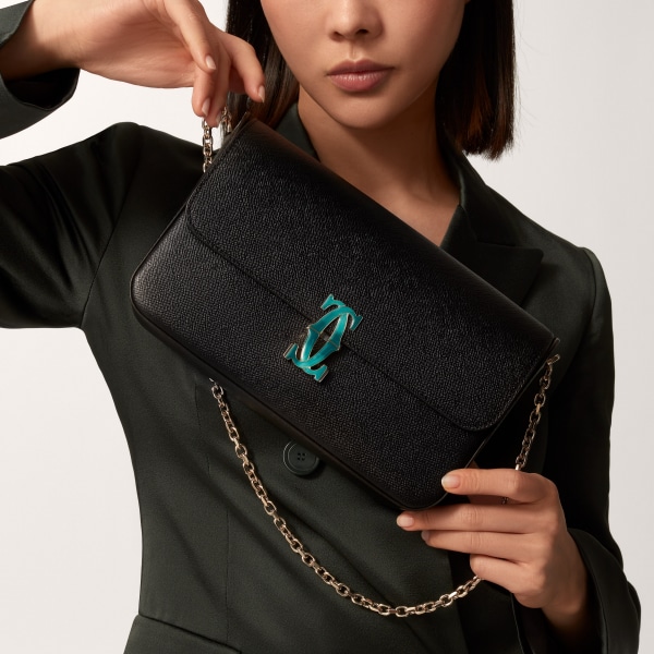 C ドゥ カルティエ チェーンバッグ スモール  ブラック カーフスキン、ゴールド フィニッシュ