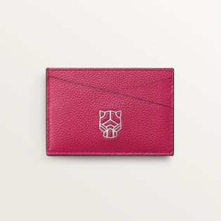 カード ホルダー パンテール グラフィック  ラズベリー グレイン カーフスキン、パラジウムフィニッシュ