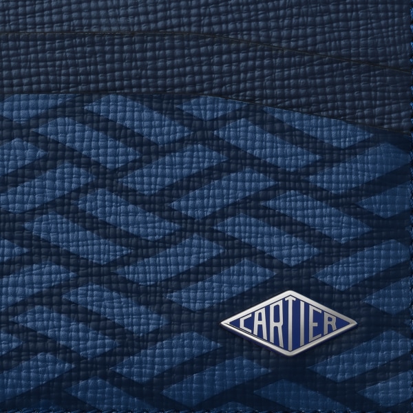 カード ホルダー ロザンジュ  ネイビーブルー グレインド カーフスキン、ダイヤモンドシェイプ モチーフ プリント、パラジウムフィニッシュ、エナメル　