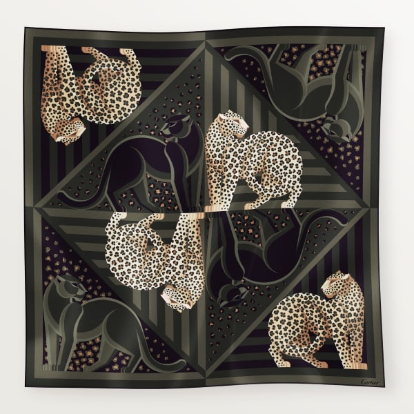 パンテール イリュージョン スクエア スカーフ 90 グリーンティー シルクツイル