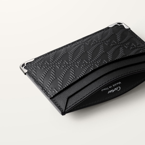 カード ホルダー マスト  デボス加工 ブラック カーフスキン、ゴドロンモチーフ、パラジウムフィニッシュ