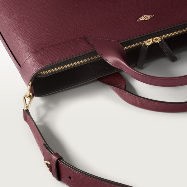 スリム ブリーフケース ロザンジュ  グレインド ボルドーカラー カーフスキン、ゴールドフィニッシュ、エナメル