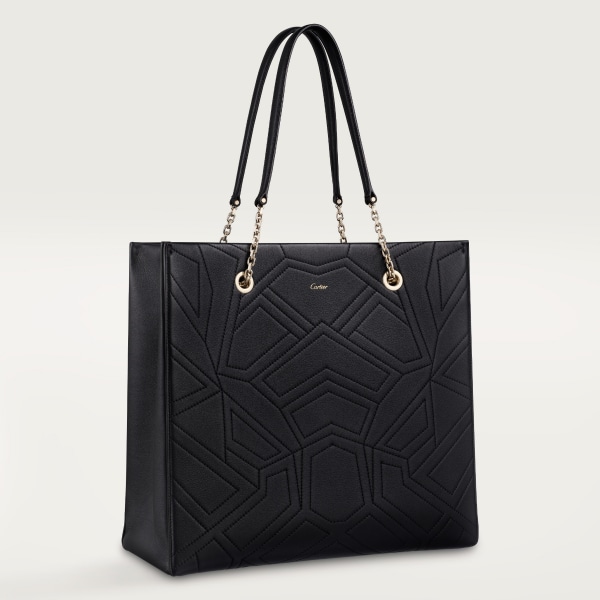 トートバッグ パンテール  ブラック グレイン カーフスキン、ゴールドフィニッシュ