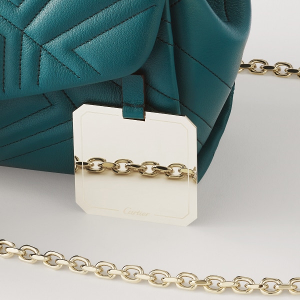 パンテール ドゥ カルティエ チェーンバッグ ミニ ペトロールブルー キルティング カーフスキン、ゴールドフィニッシュ