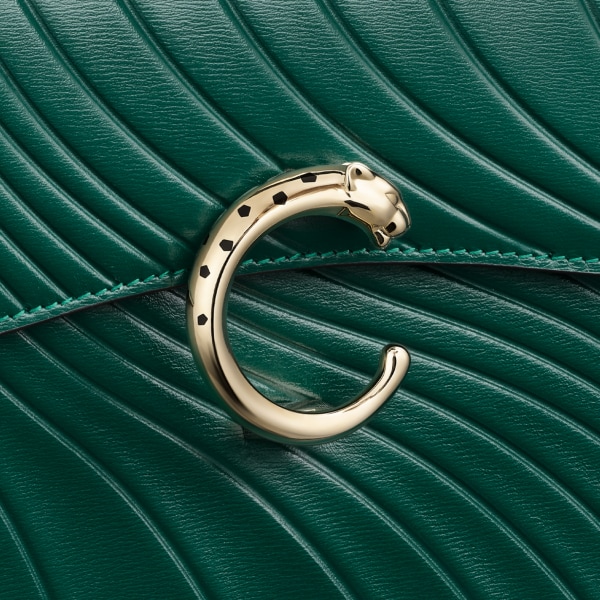 パンテール ドゥ カルティエ ハンドルバッグ ミニ エメラルドグリーン カーフスキン、カルティエ シグネチャーモチーフのエンボス加工、ゴールドフィニッシュ