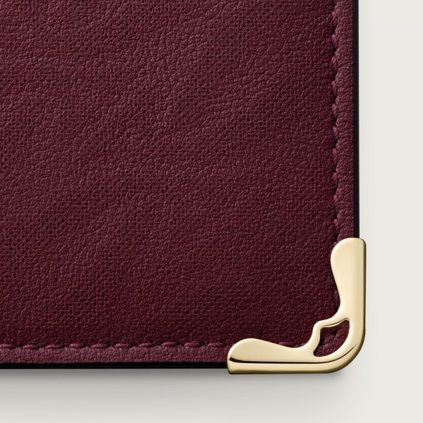 カード ホルダー マスト  ボルドーカラー パンチング加工ロゴ カーフスキン、ゴールドフィニッシュ