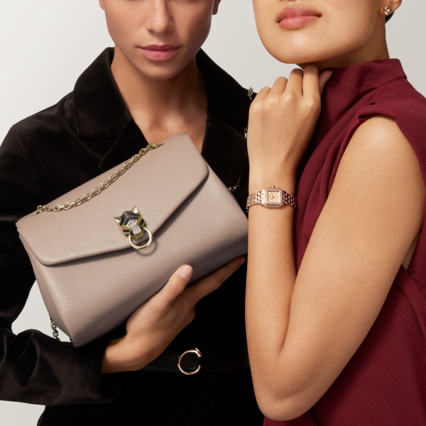 スモール バッグ パンテール グラフィック  クレイカラー グレインド カーフスキン、ゴールドフィニッシュ