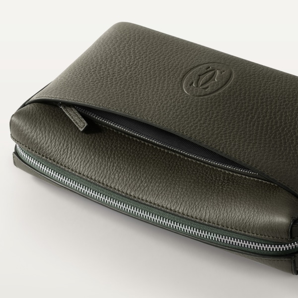 ポーチ マスト  カーキ カーフスキン、パラジウムフィニッシュ