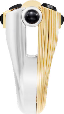 ジオメトリー＆コントラスト リング、オニキス、パヴェ イエローゴールド、ホワイトゴールド、オニキス、ダイヤモンド